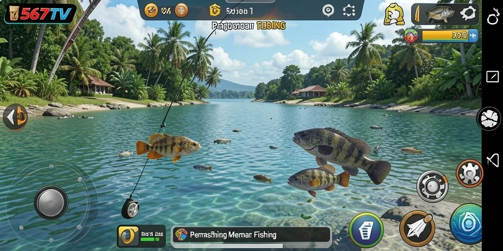 Screenshot gameplay 567TV yang menunjukkan momen menangkap ikan.