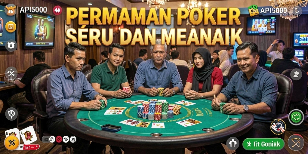 Tampilan seru gameplay poker dalam API5000 dengan pemain dari berbagai latar belakang.