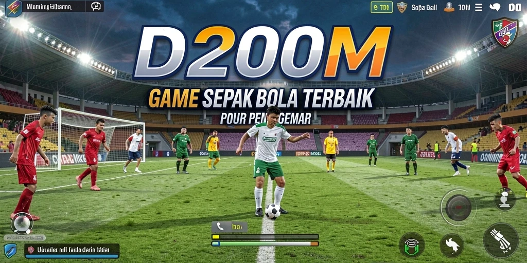 Screenshot D200M menampilkan aksi seru dalam permainan sepak bola.