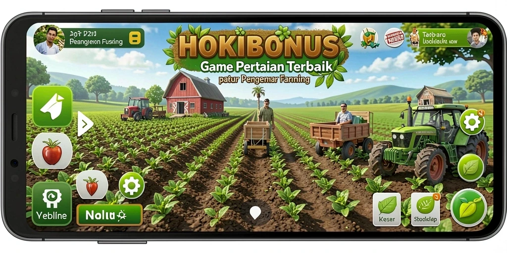 Screenshot gameplay HOKIBONUS yang penuh dengan aktivitas bertani.