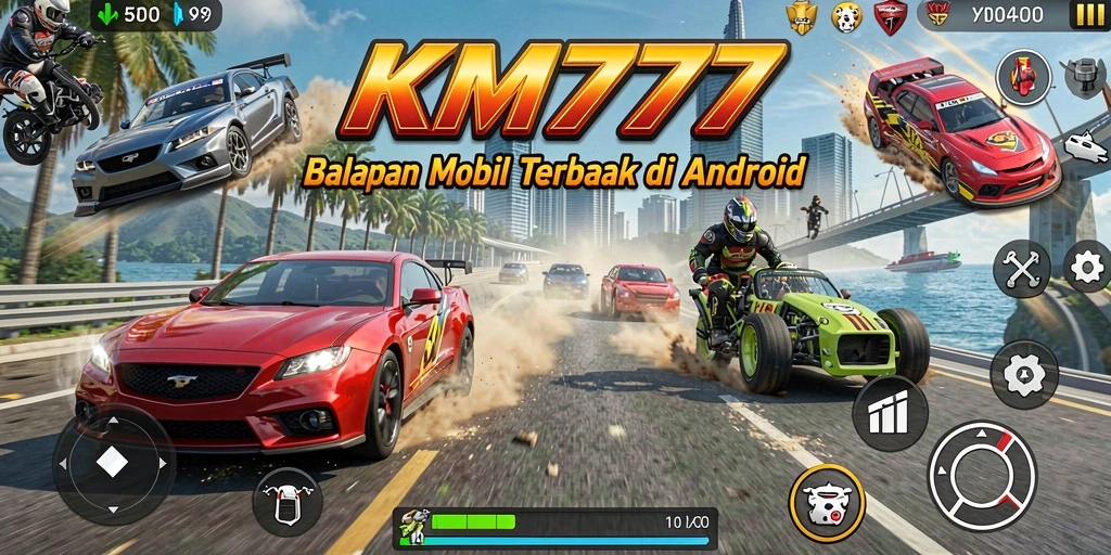 Tampilan dari gameplay KM777 yang menegangkan dengan mobil balap.